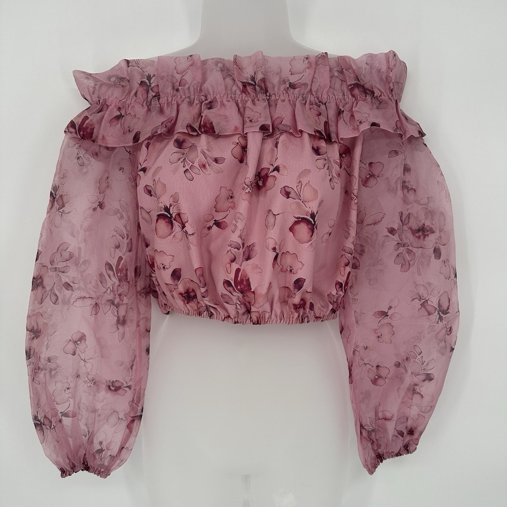 Revolve Cami NYC Top Womens S 100% Silk Ruffle Off Shoulder Romantic Cropped Top - Picture 2 of 7
